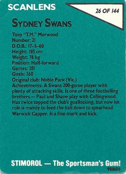1988 Scanlens VFL #26 Tony Morwood Back